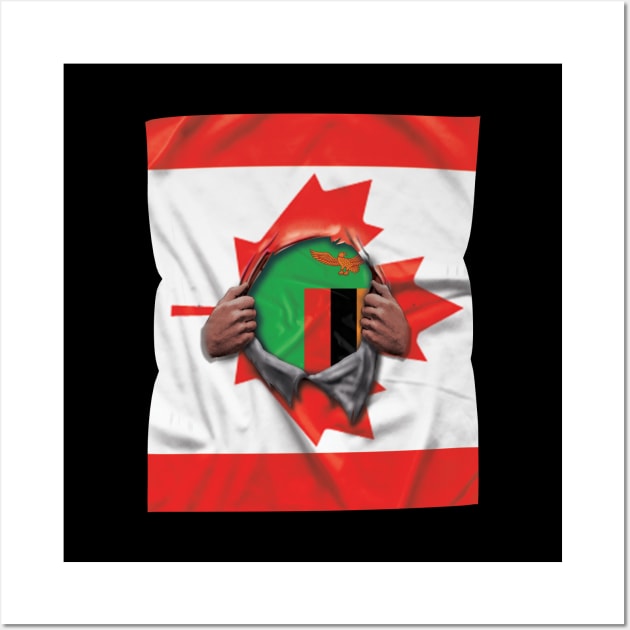 Zambia Flag Canadian Flag Ripped - Gift for Zambian From Zambia Wall Art by Country Flags